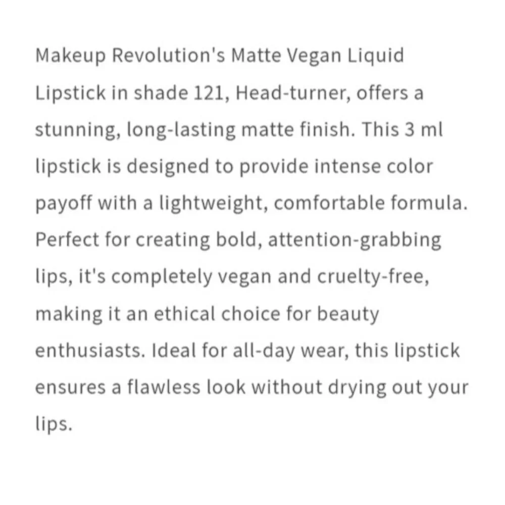 Makeup Revolution Matte Vegan Liquid Lipstick 121 Head-Turner Long-Lasting Nude